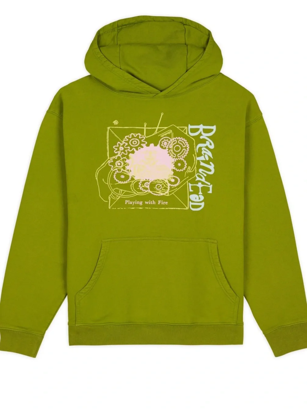 Brain Dead Playing With Fire Olive Green Graphic Hoodie Sweatshirt Small